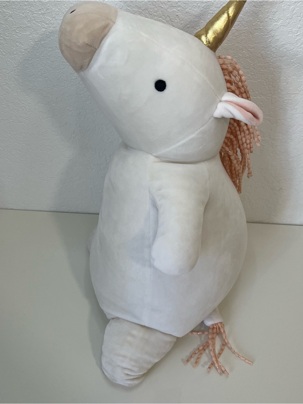 Pillowfort White Unicorn Plush with Gold Horn and Pink Mane